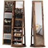 HOMCOM 360Â° Swivel Jewelry Armoire, Lockable Jewelry Cabinet with Full-Length Mirror, Storage Shelves, Rustic Brown